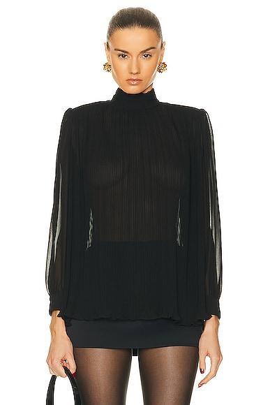 FRAME Strong Shoulder Pleated Blouse Black. (also in S). Product Image