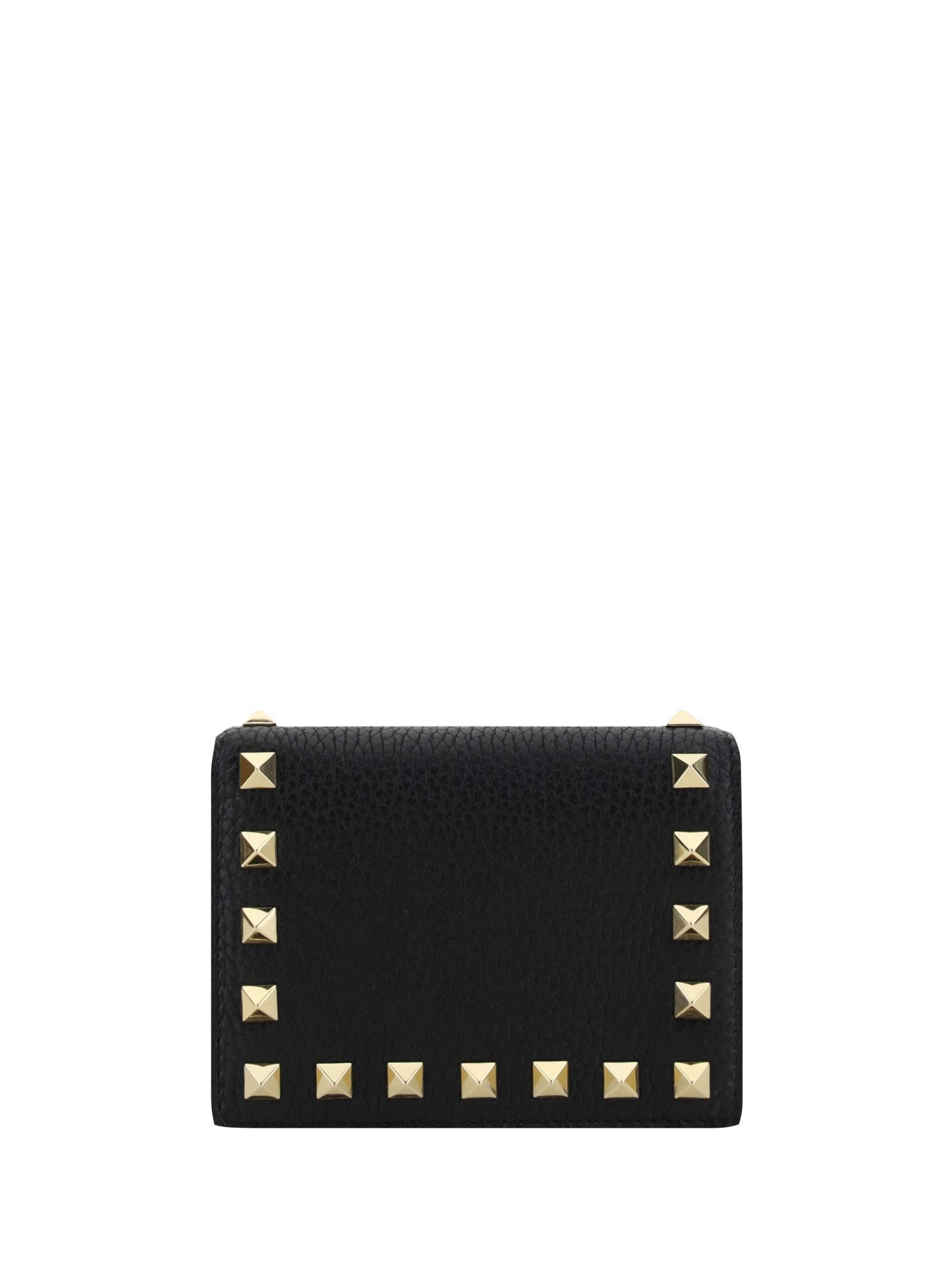 VALENTINO GARAVANI Flap French Wallet | Rockstud | Vitello In Nero Product Image