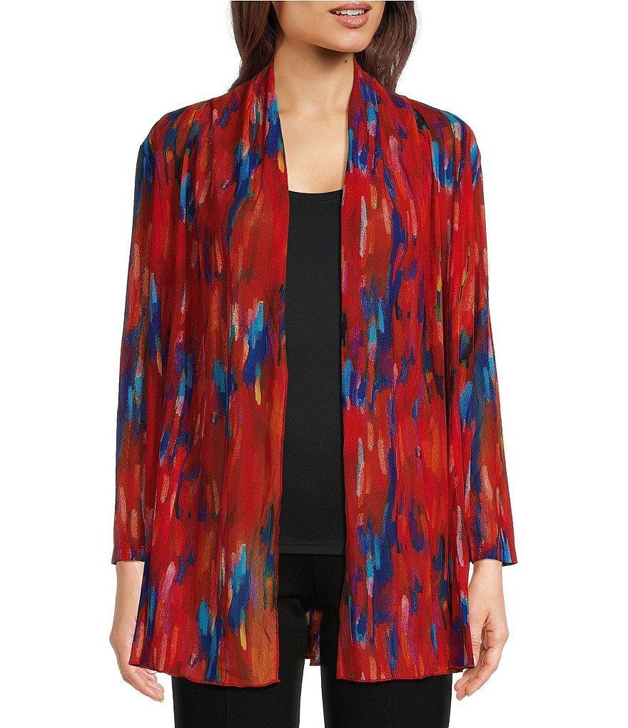 Calessa Printed Mesh Open Front Long Sleeve Cardigan Product Image