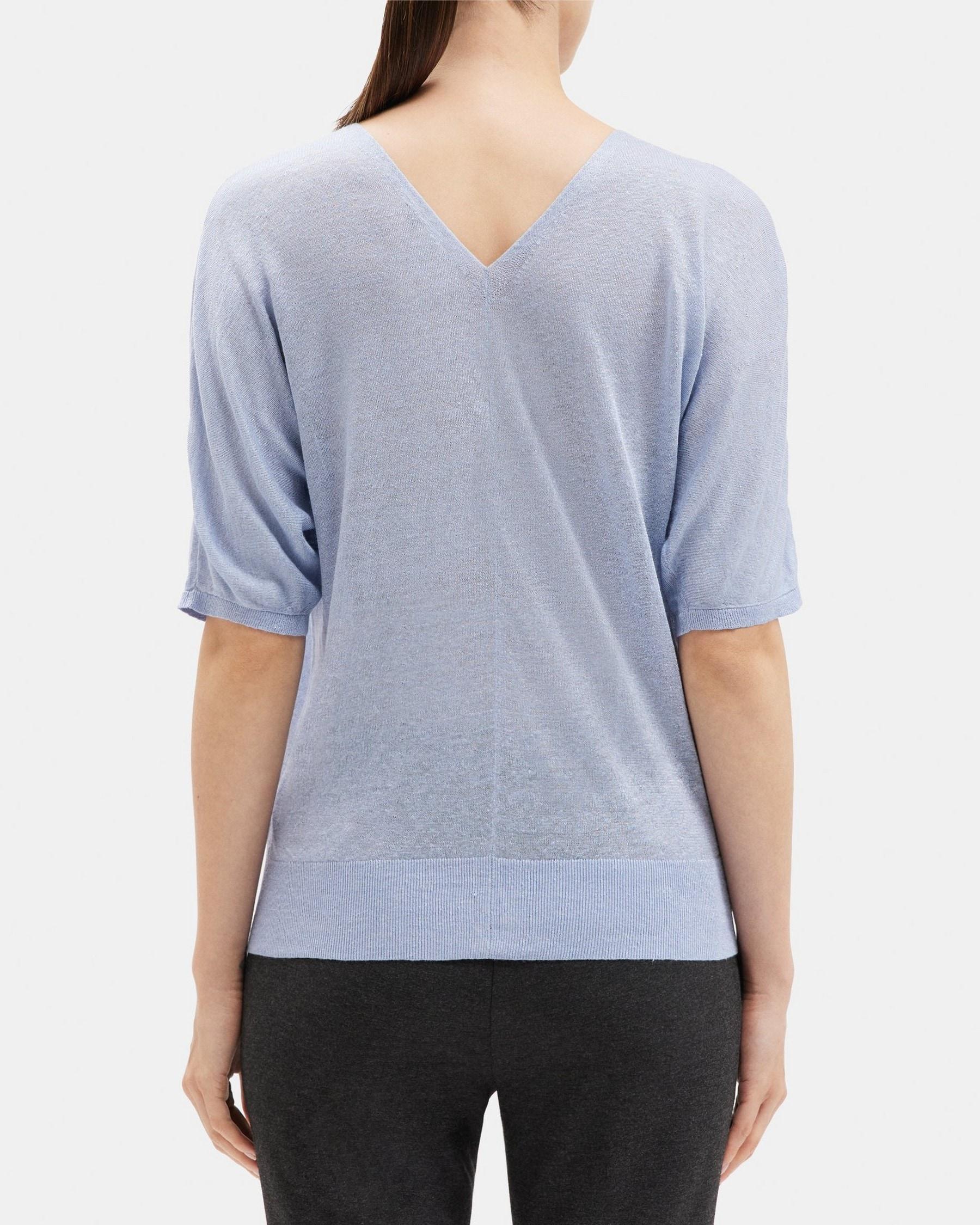 V-Neck Short-Sleeve Sweater in Knit Linen Product Image