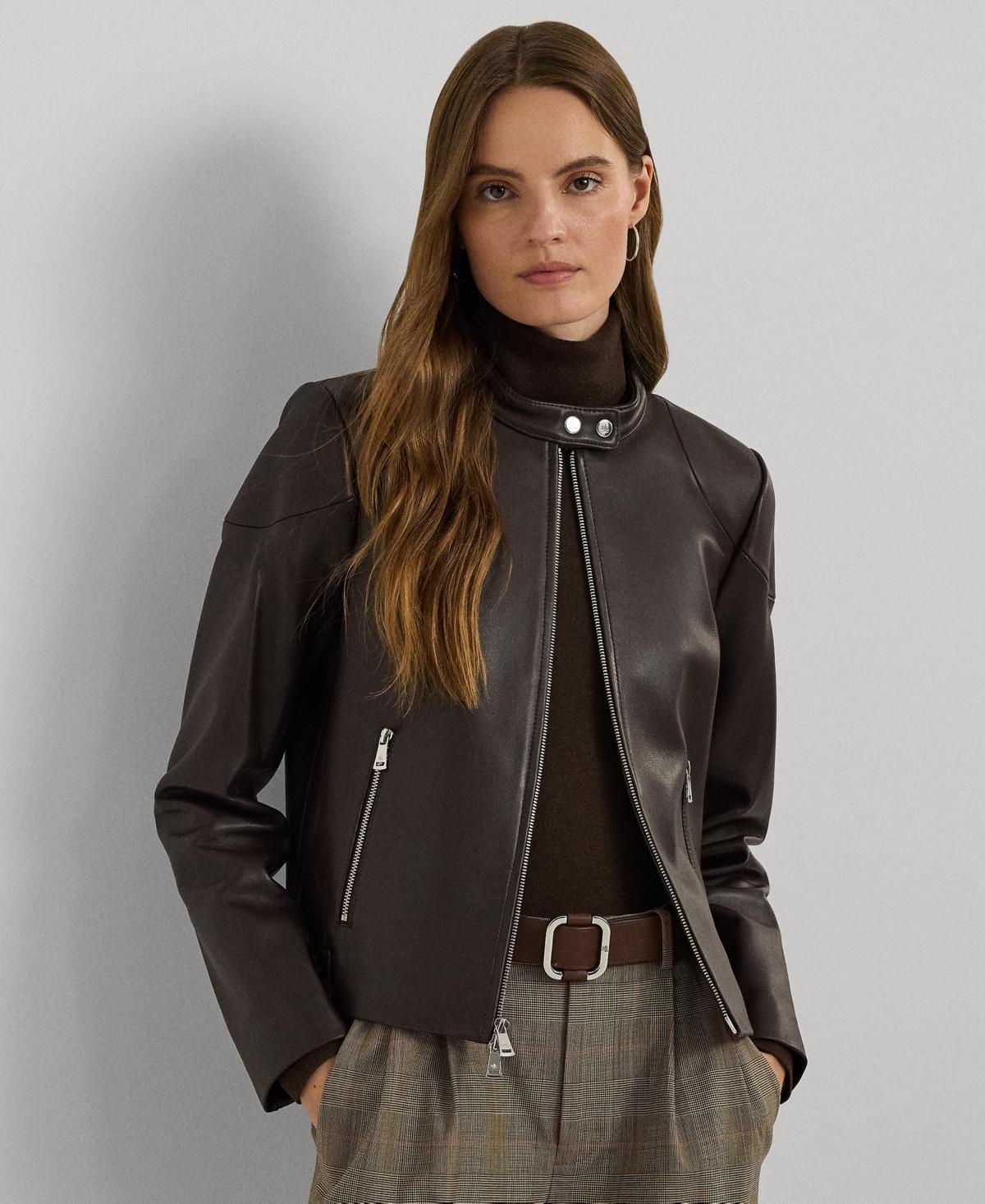 Lauren Ralph Lauren Womens Leather Moto Jacket Product Image