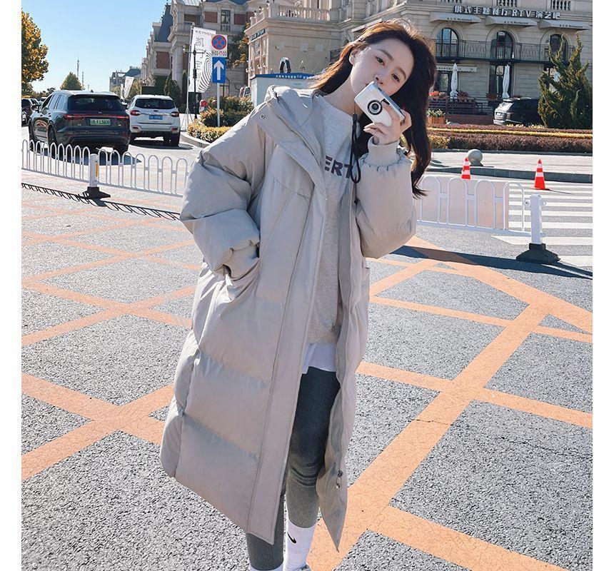 Plain Hooded Padded Midi Zip Coat Product Image