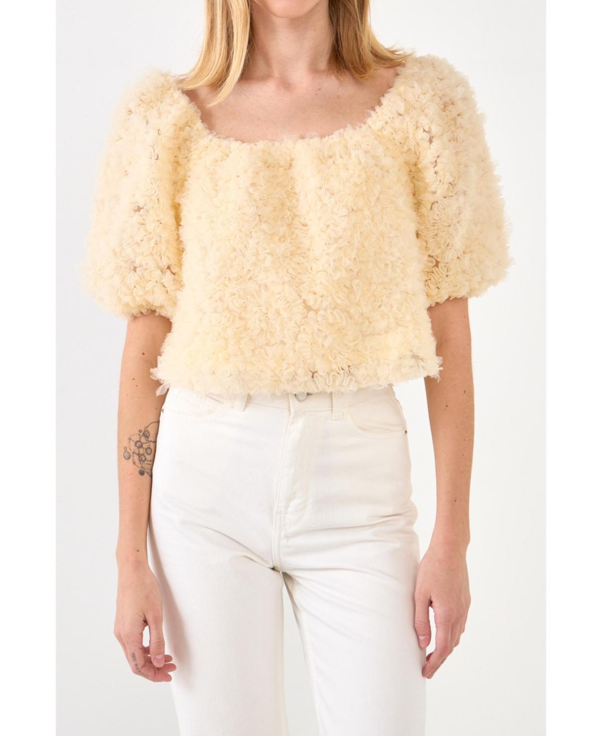 endless rose Womens Floral Tulle Puff Sleeve Top Product Image