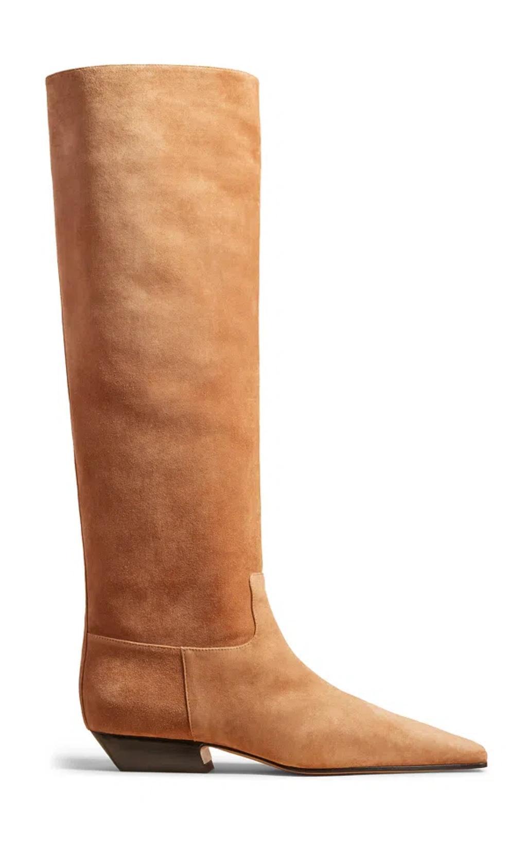 KHAITE Marfa Suede Western Knee Boots In Tan product image