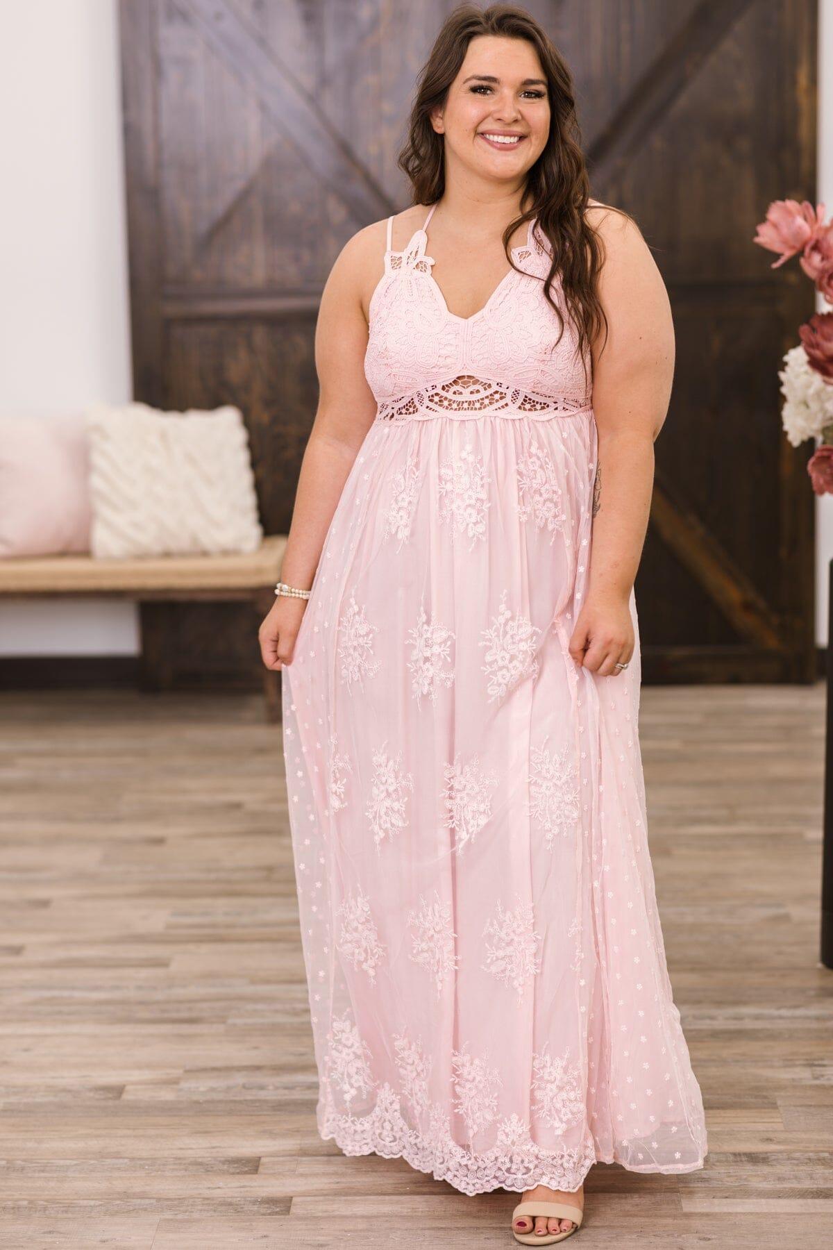 Dusty Rose Crochet Lace Bodice Maxi Dress Product Image