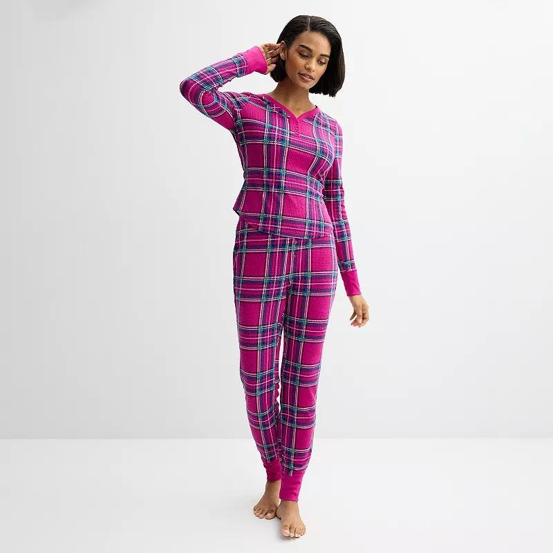 Womens Sonoma Goods For Life 2-pc. Thermal Pajama Top & Pajama Bottoms Set Plaid Check Purple Product Image