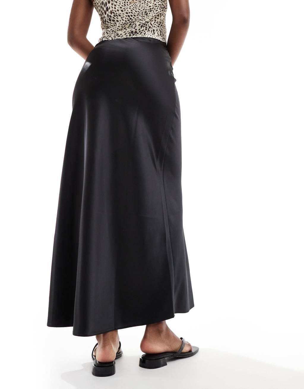 Miss Selfridge satin bias maxi skirt in black Product Image