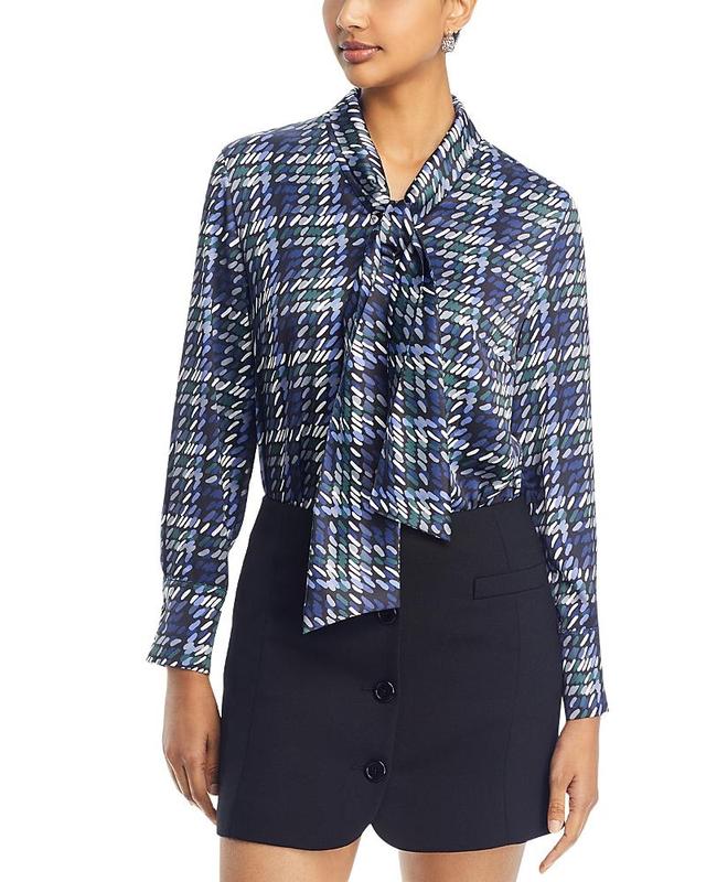 Womens Plaid Crpe De Chine Tieneck Blouse Product Image