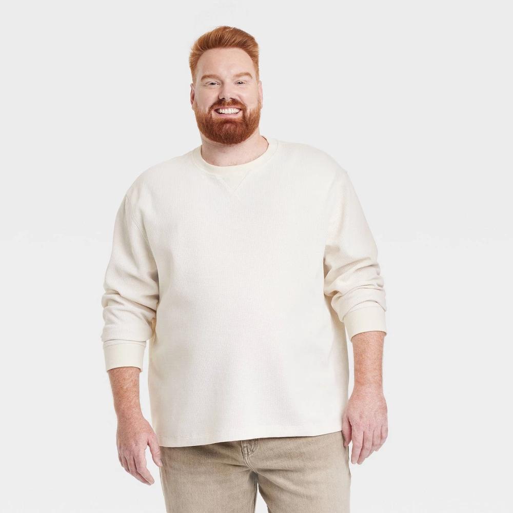 Mens Big & Tall Long Sleeve Textured Crewneck T-Shirt - Goodfellow & Co Ivory XXLT Product Image