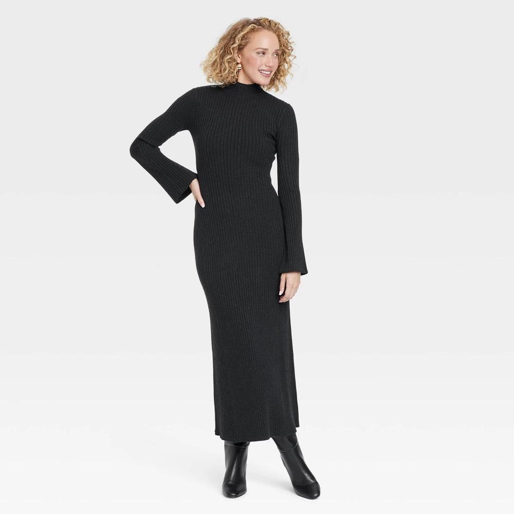 Womens Long Sleeve Maxi Sweater Dress - A New Day Black XS Product Image