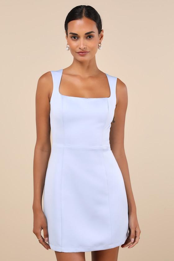 Illustrious Perfection Light Blue Satin Backless Mini Dress Product Image