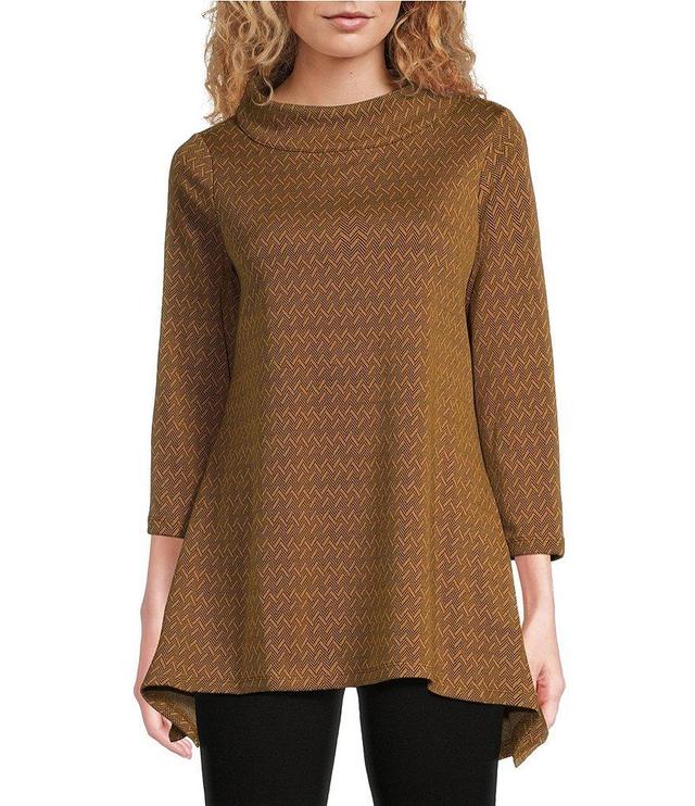 Calessa Herringbone Funnel Neck 3/4 Sleeve Top Product Image