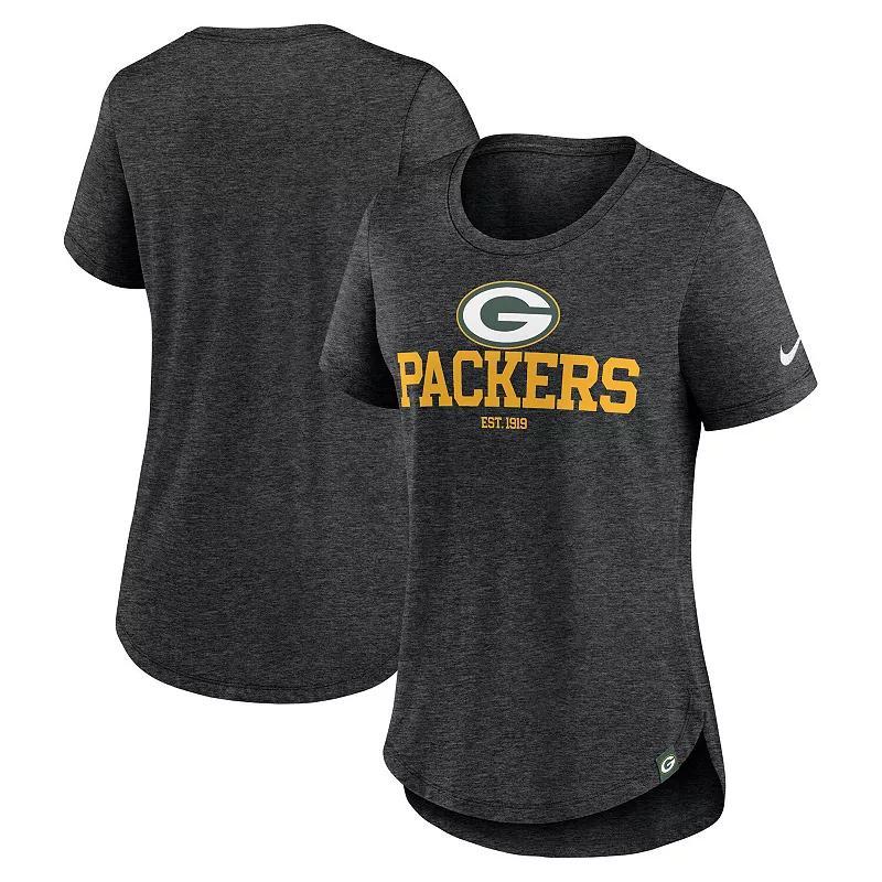 Womens Nike Heather Black Green Bay Packers Fashion Tri-Blend T-Shirt Product Image