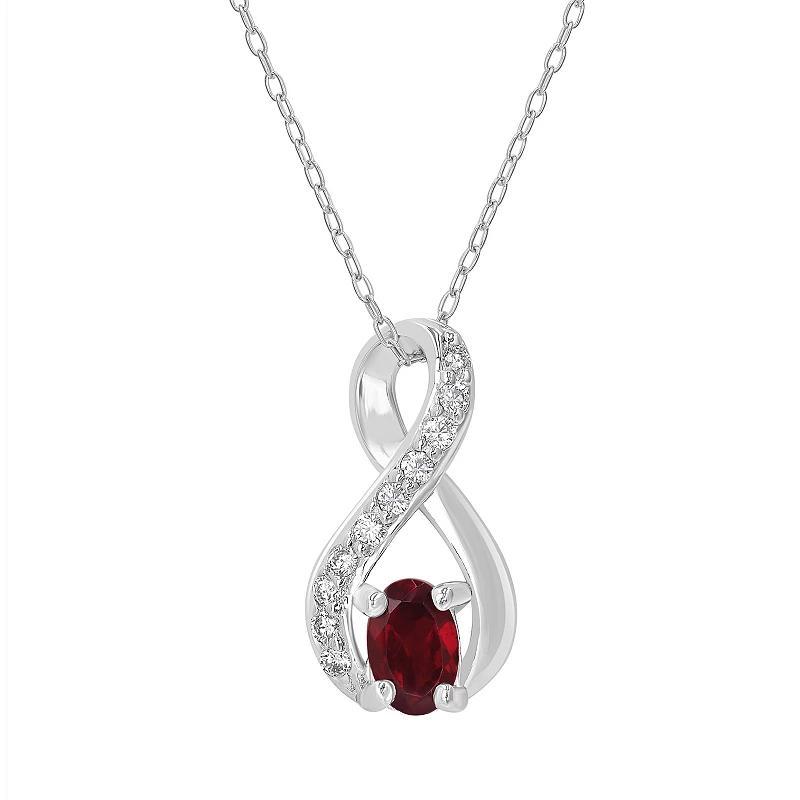 Gemistry Sterling Silver Stone & Cubic Zirconia Infinity Pendant Necklace, Womens Red Product Image