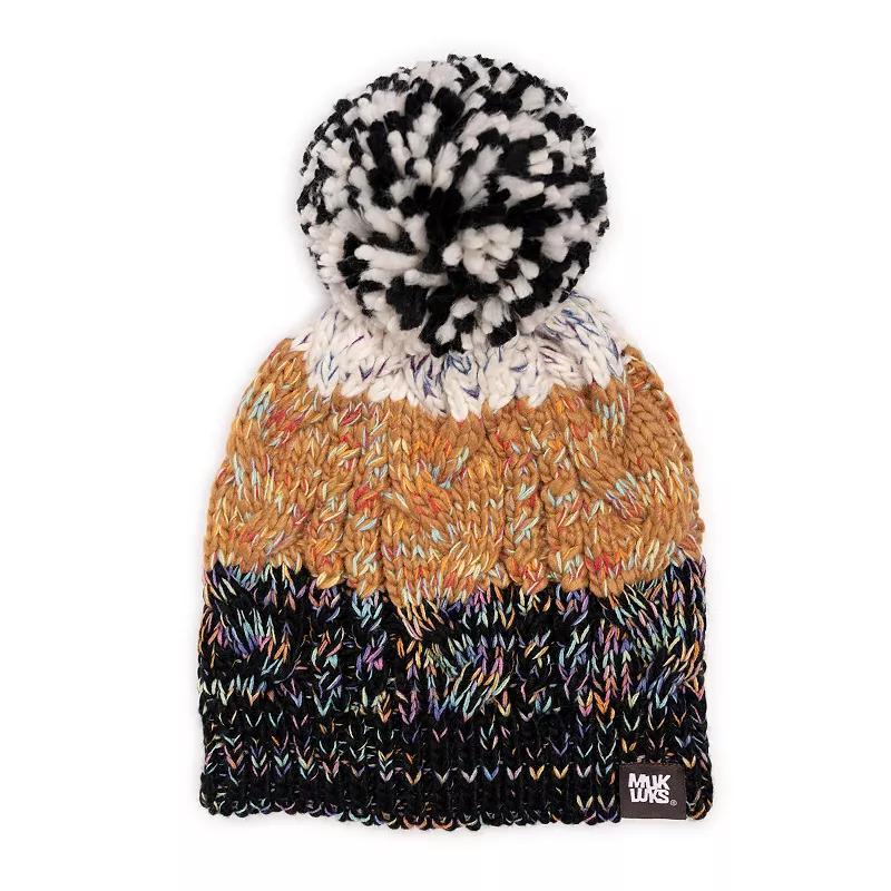 Womens MUK LUKS Colorblock Stripe Cable Beanie Product Image