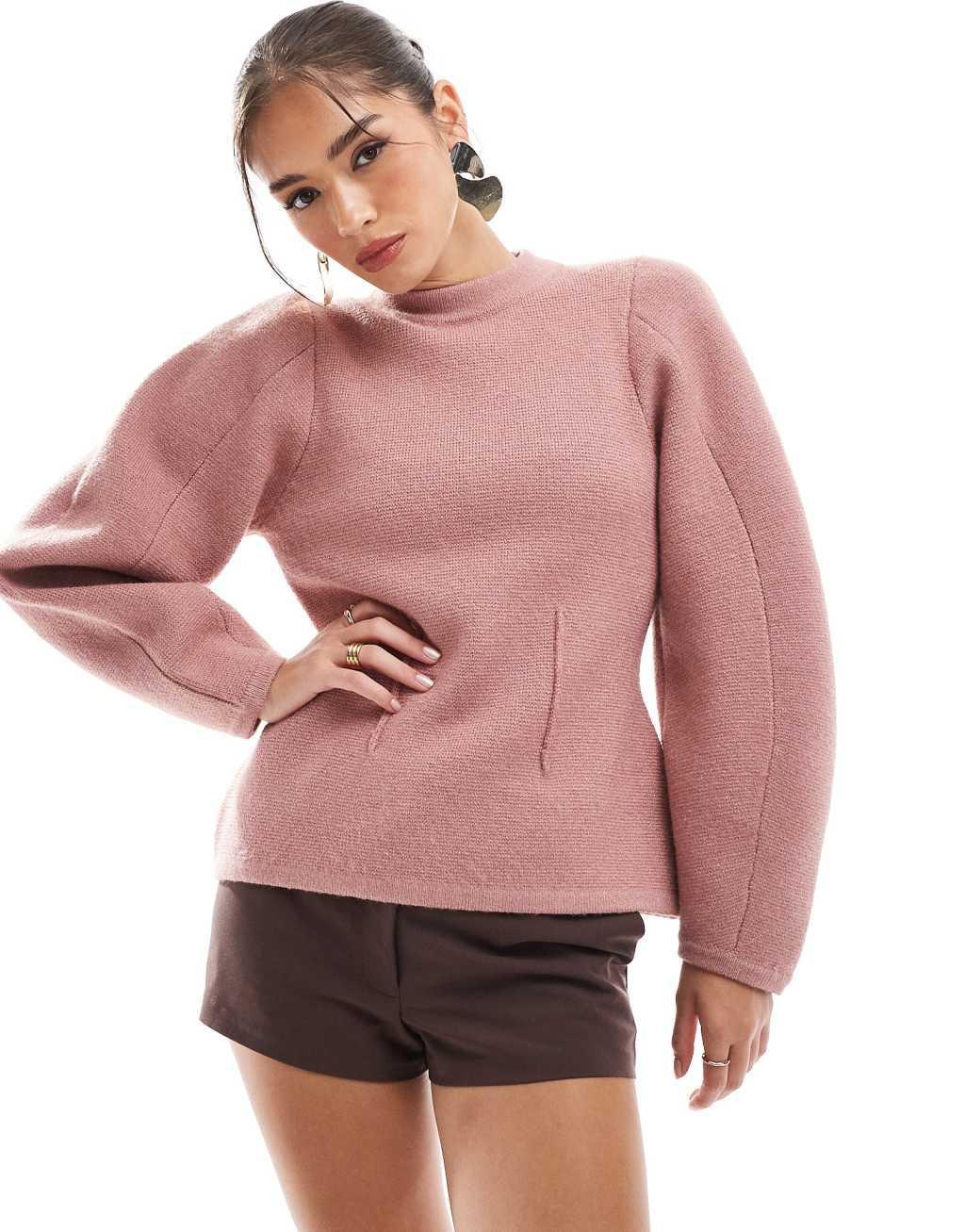 ASOS DESIGN crew neck structured sweater in pink Product Image