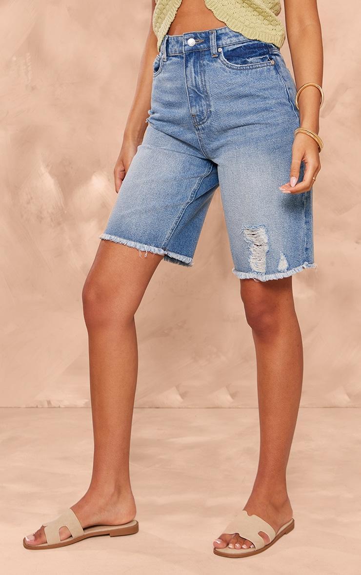 Tall Blue Denim Ripped Jorts Product Image