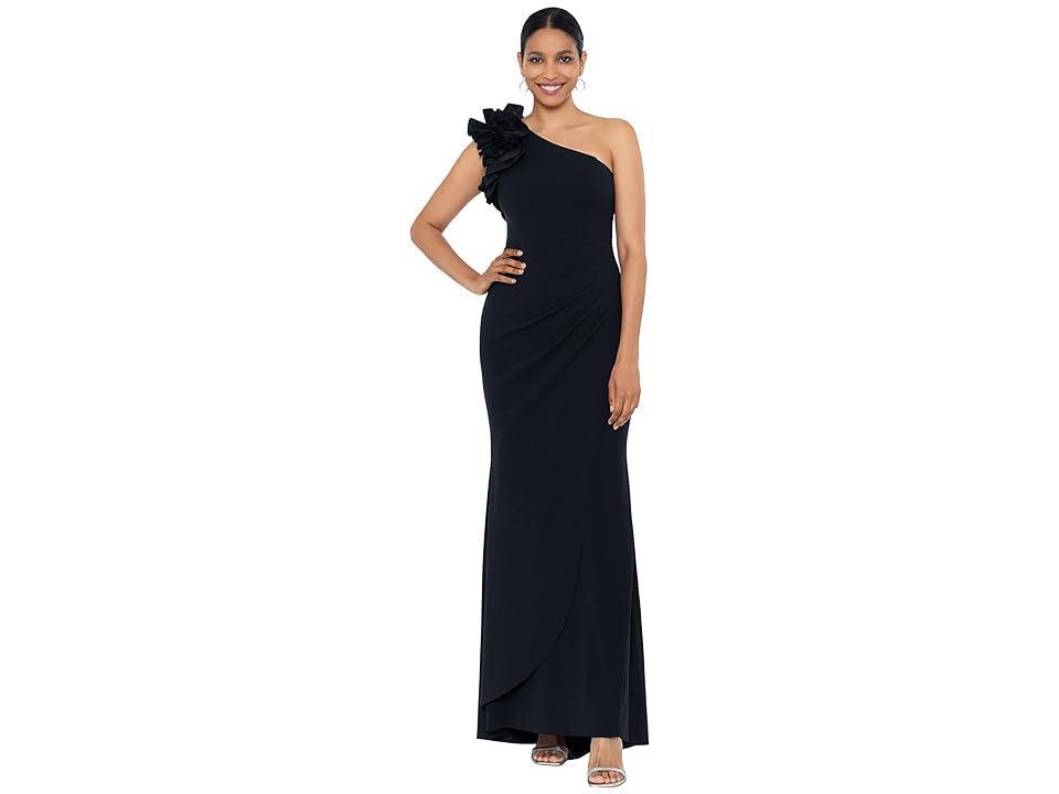 Xscape Petite Size Sleeveless Ruffled One Shoulder Scuba Crepe Sheath Gown Product Image