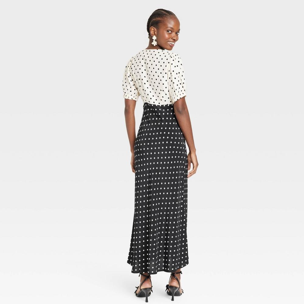 Women's Crepe Puff Short Sleeve Midi Dress - A New Day™ Black/White Polka Dots S Product Image