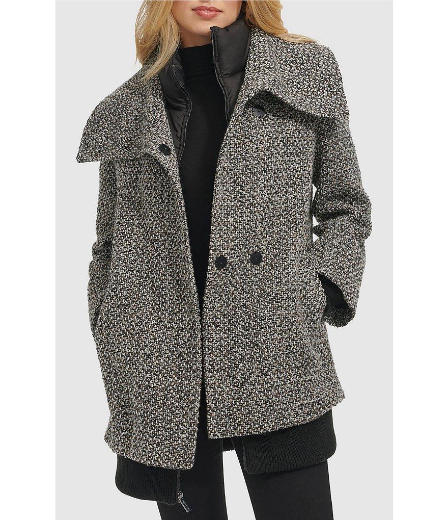 Kenneth Cole New York Textured Tweed Wool Envelope Collar Oversize Front Zip Coat Product Image