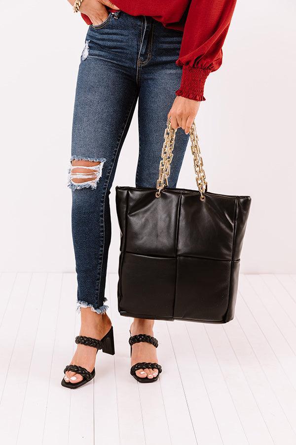 Date Night Faux Leather Tote In Black Product Image