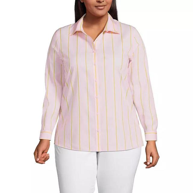 Plus Size Lands End Wrinkle-Free No Iron Button-Front Shirt, Womens Green Wide Stripe Product Image