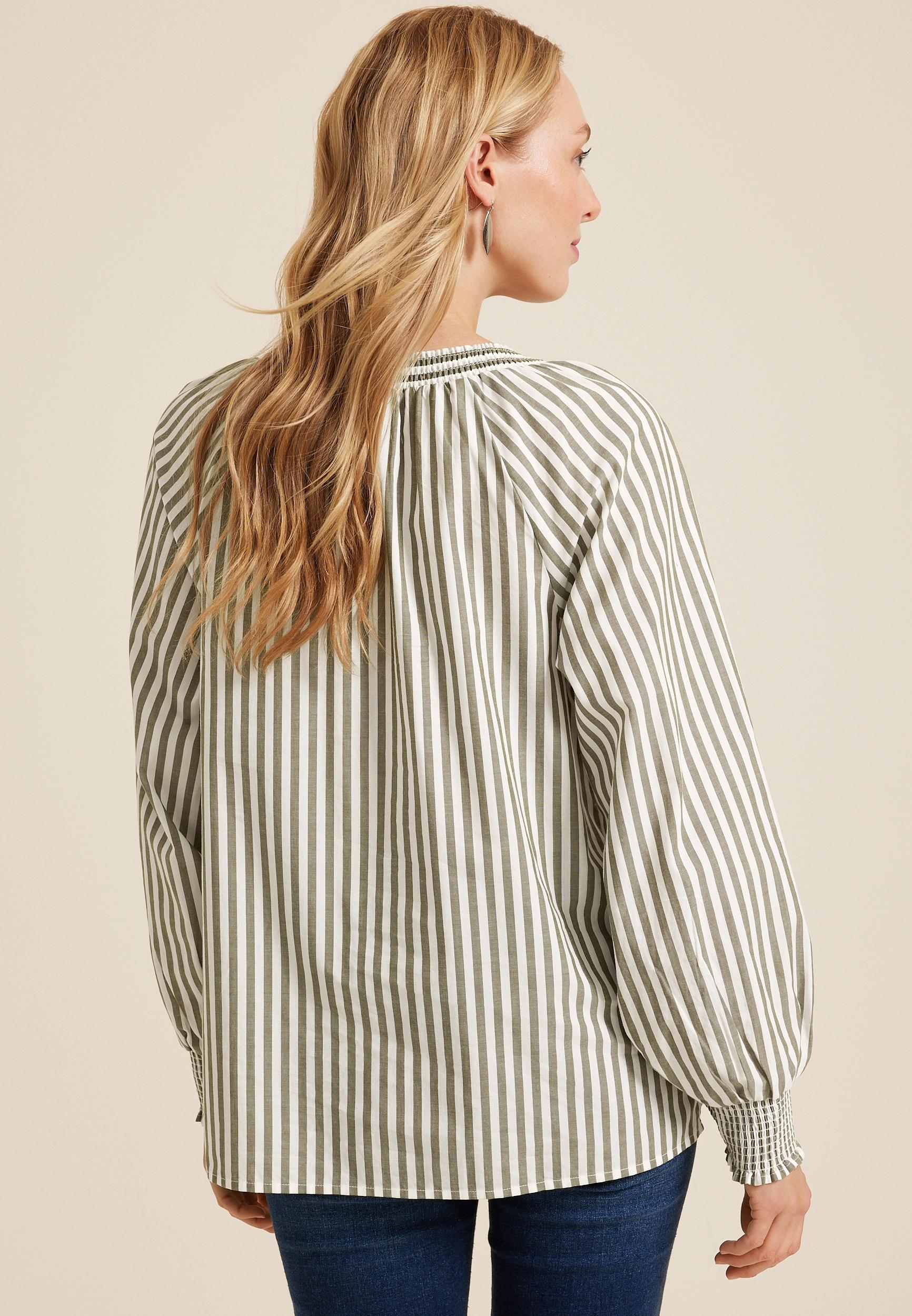 Striped V Neck Poplin Blouse Product Image