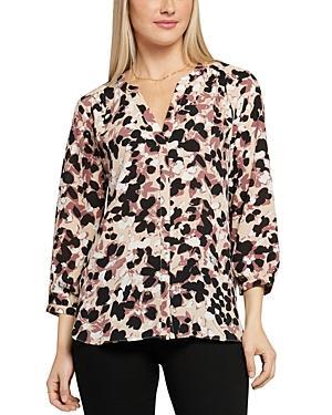 Nydj Three Quarter Sleeve Printed Pintucked Back Blouse Product Image