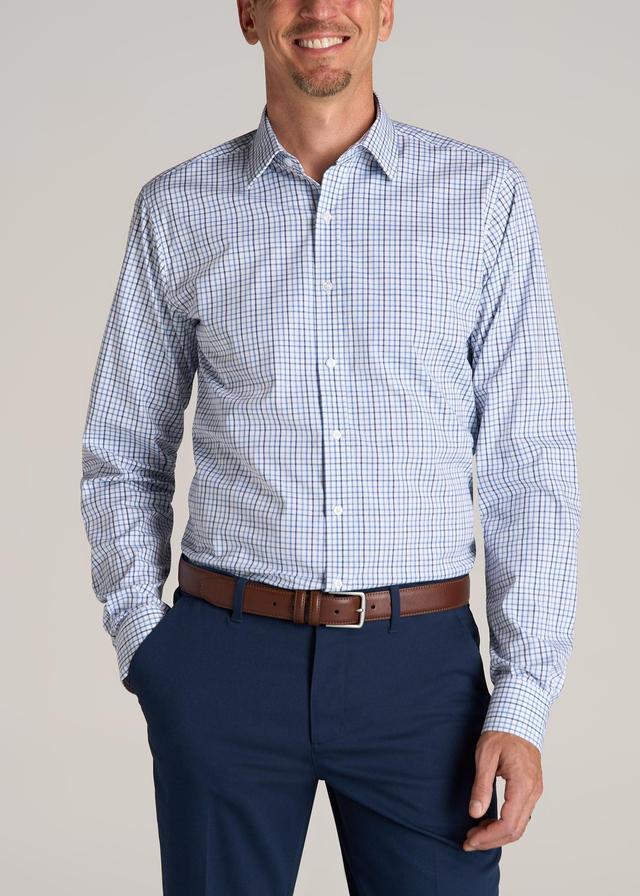 Oskar Button-Up Dress Shirt for Tall Men in Blue and Black Grid Male Product Image