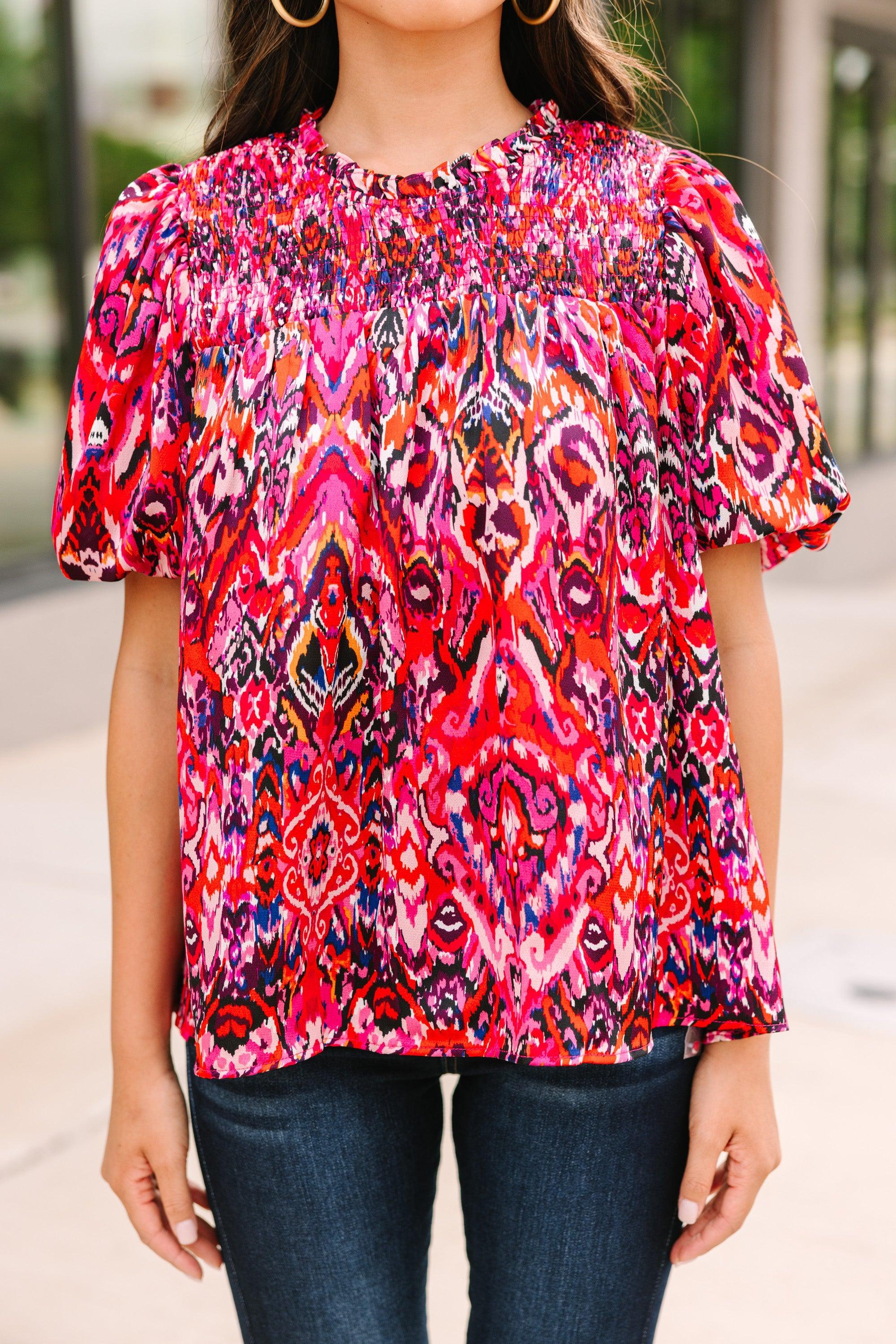 Make An Impact Fuchsia Pink Abstract Blouse Female Product Image