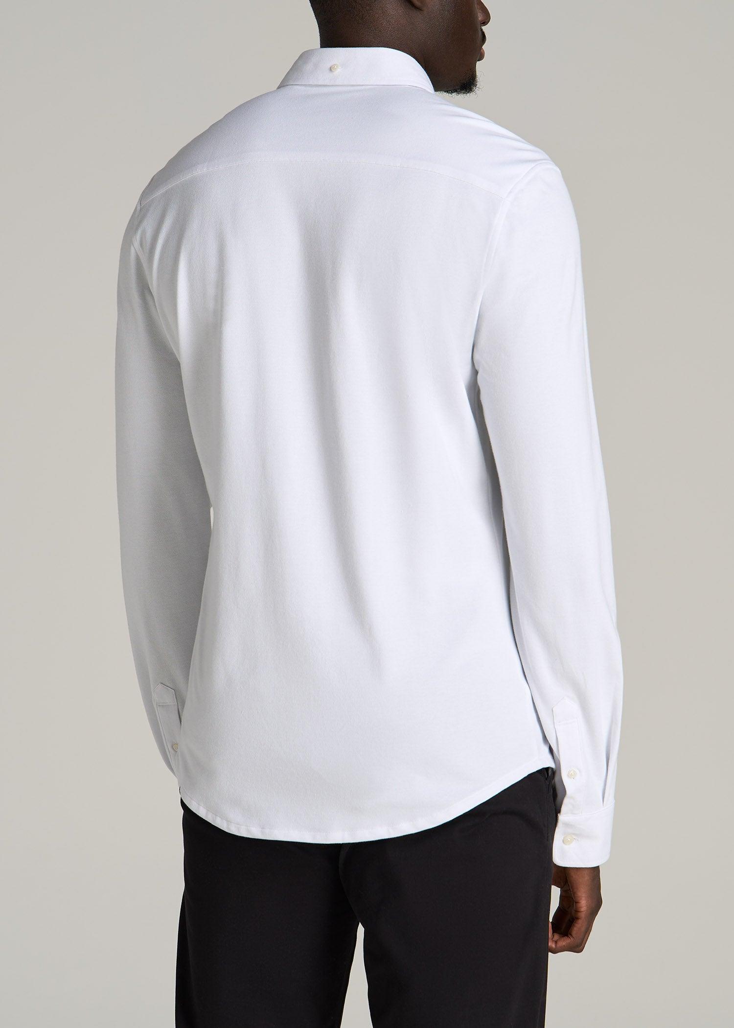 Stretch Knit Oxford Button Shirt for Tall Men in White Male Product Image