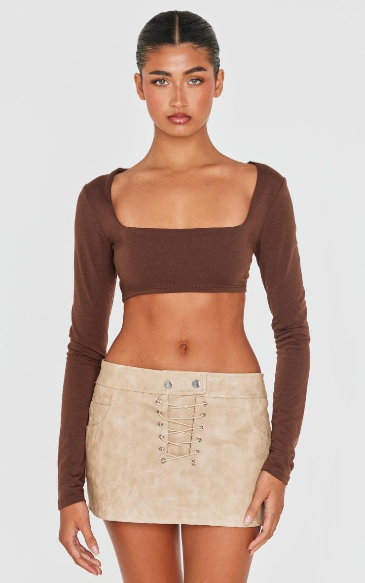 Brown Contour Jersey Square Neck Crop Top Product Image