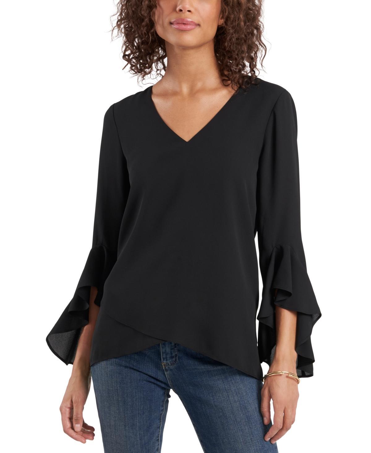 Vince Camuto Womens Printed V-Neck 3/4-Flutter Sleeve Blouse Product Image