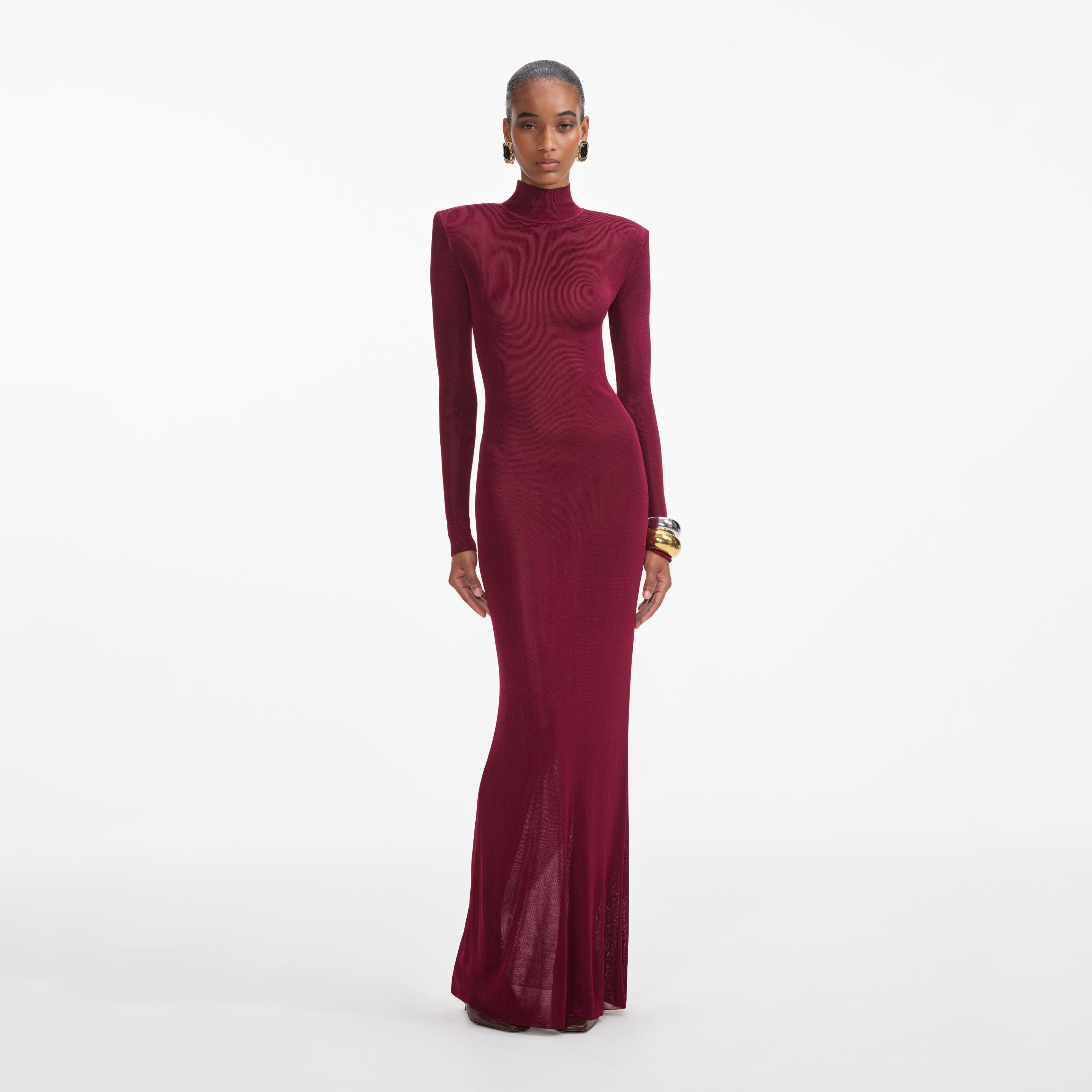 Burgundy Viscose Knit Maxi Dress Product Image