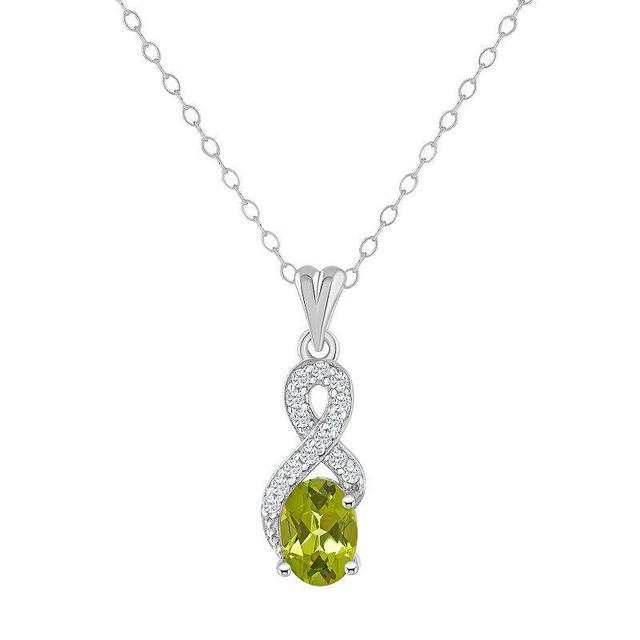 Celebration Gems Sterling Silver Peridot & White Topaz Accent Oval Pendant Necklace, Womens Product Image