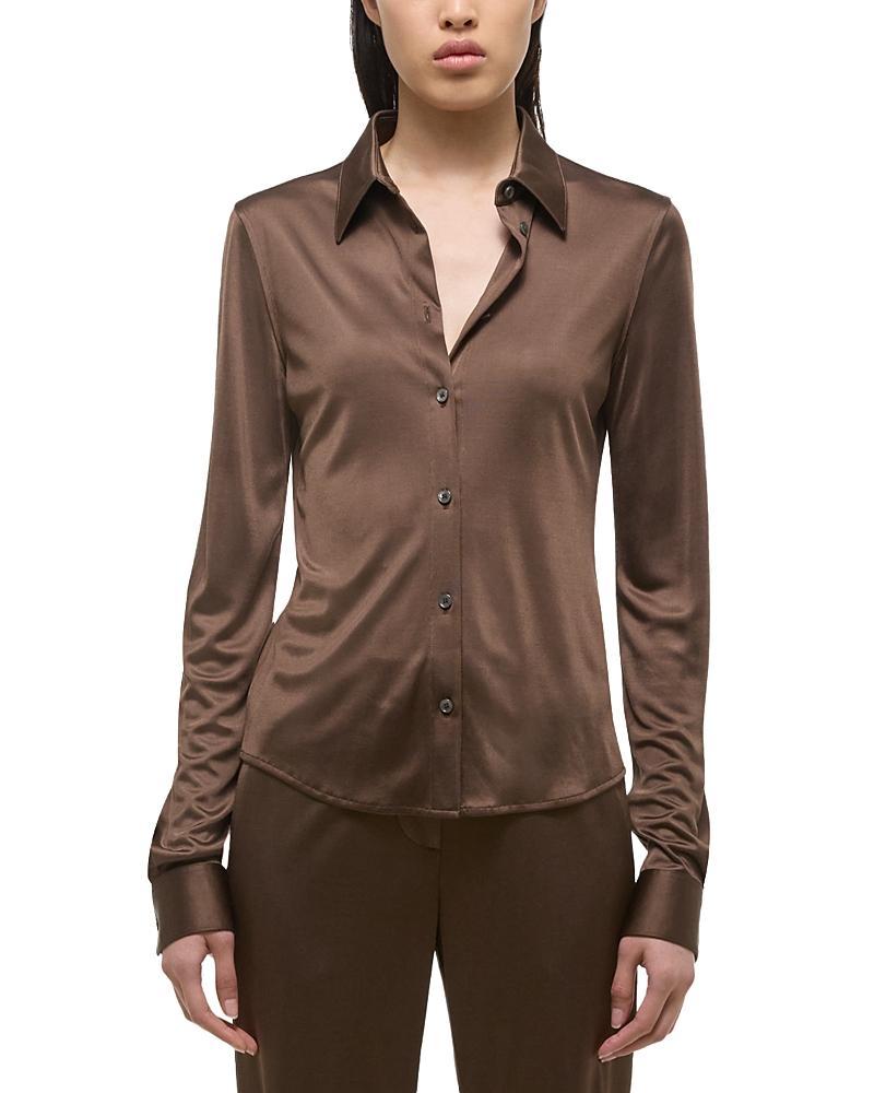 Womens Fluid Long-Sleeve Button-Up Shirt Product Image