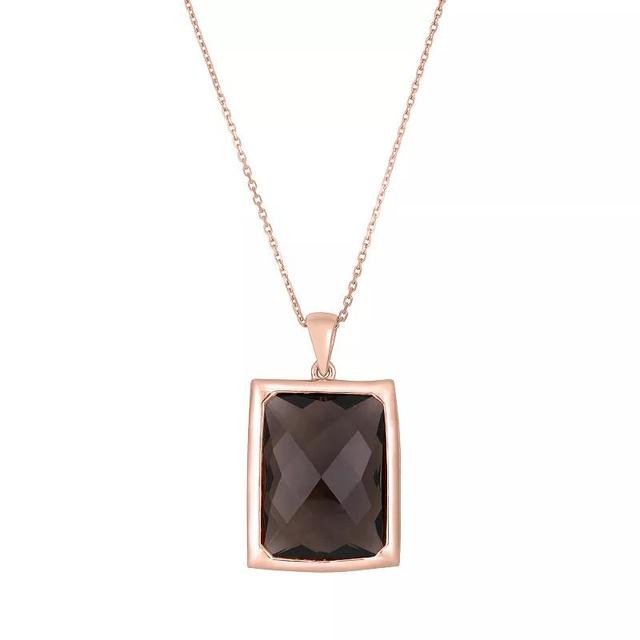 Rose Gold Tone Sterling Silver Smoky Quartz Pendant Necklace, Womens Brown Product Image