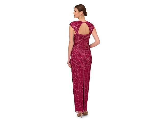 Adrianna Papell Cap Sleeve Beaded Mod Column Gown with Sweetheart Neckline (Magenta) Women's Clothing Product Image