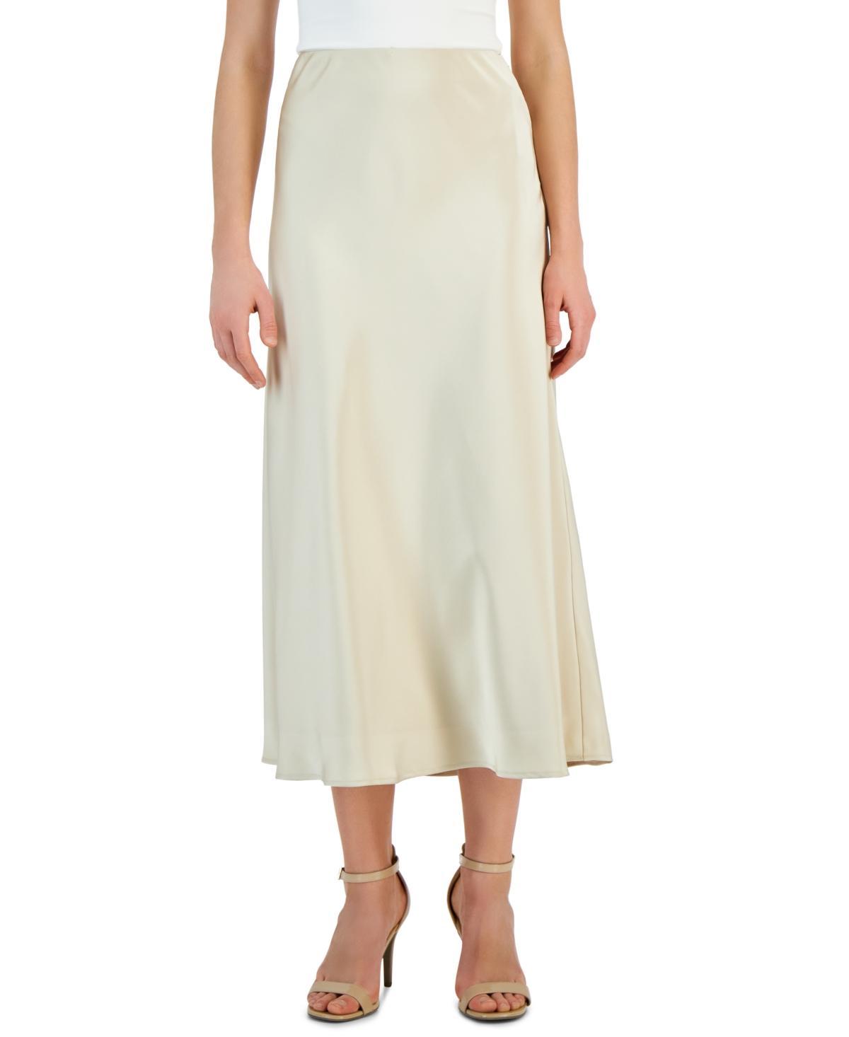 Tahari Asl Womens Solid Satin Side-Zip Midi Skirt Product Image