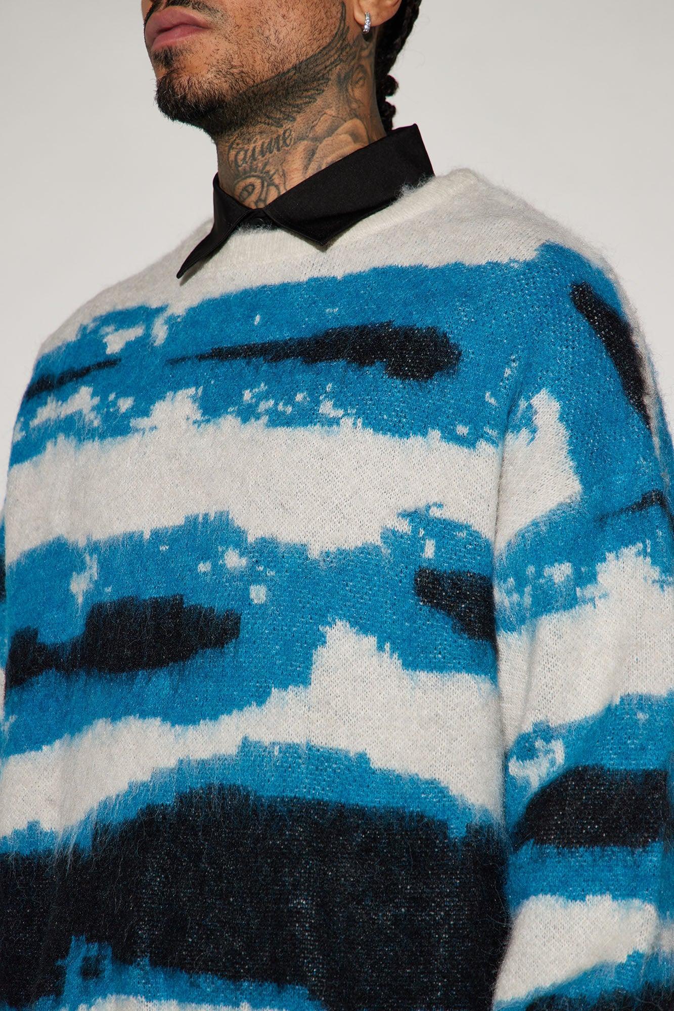 In The Moment Fuzzy Crewneck Sweater - Blue/combo Product Image