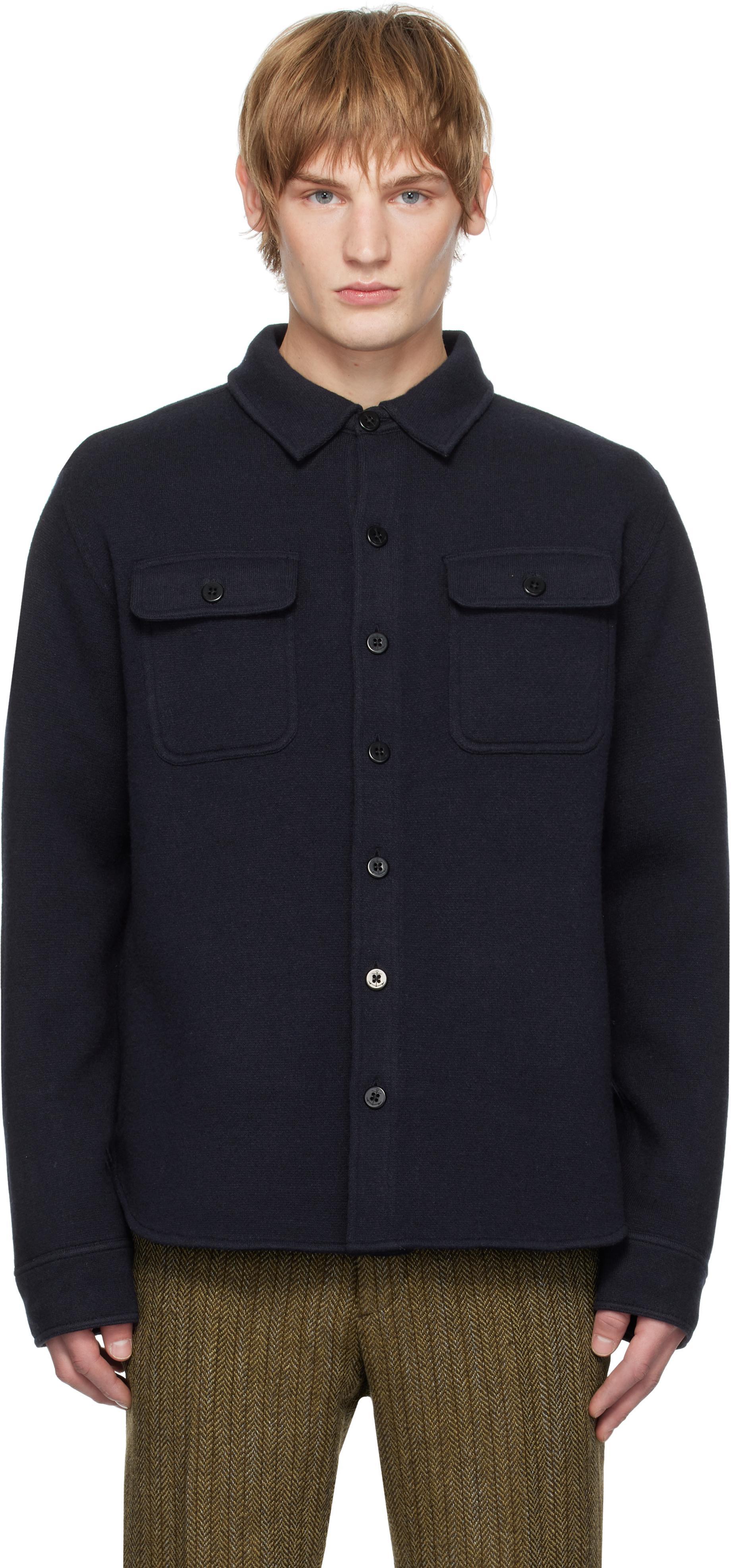 Navy Birdseye Jacquard Wool Work Jacket Product Image