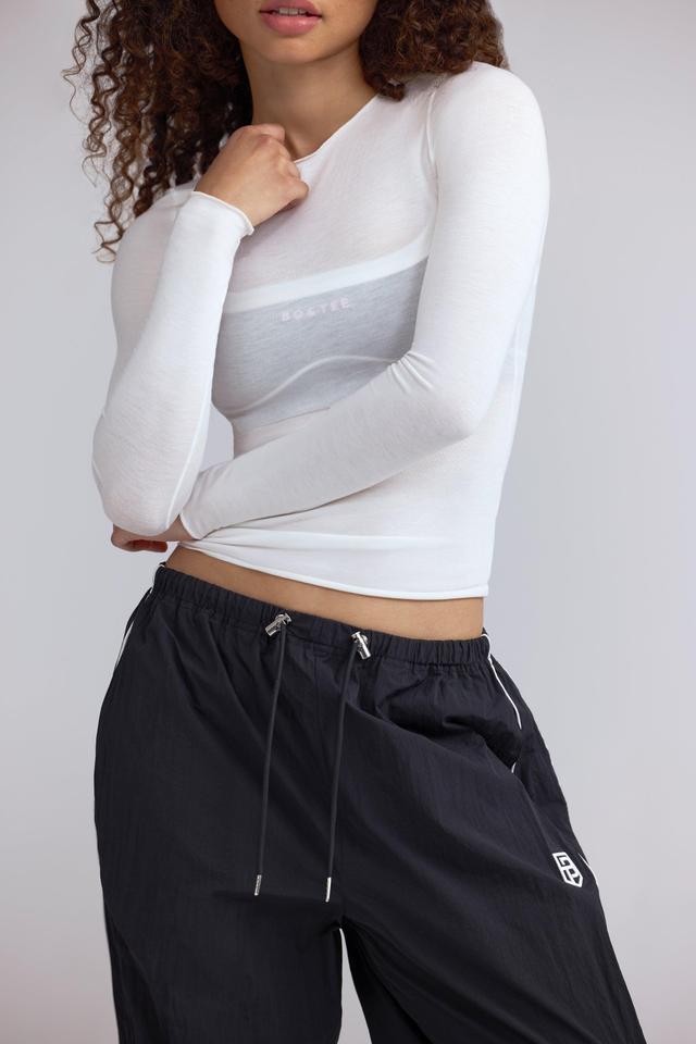 Sheer Long-Sleeve Top in White Product Image