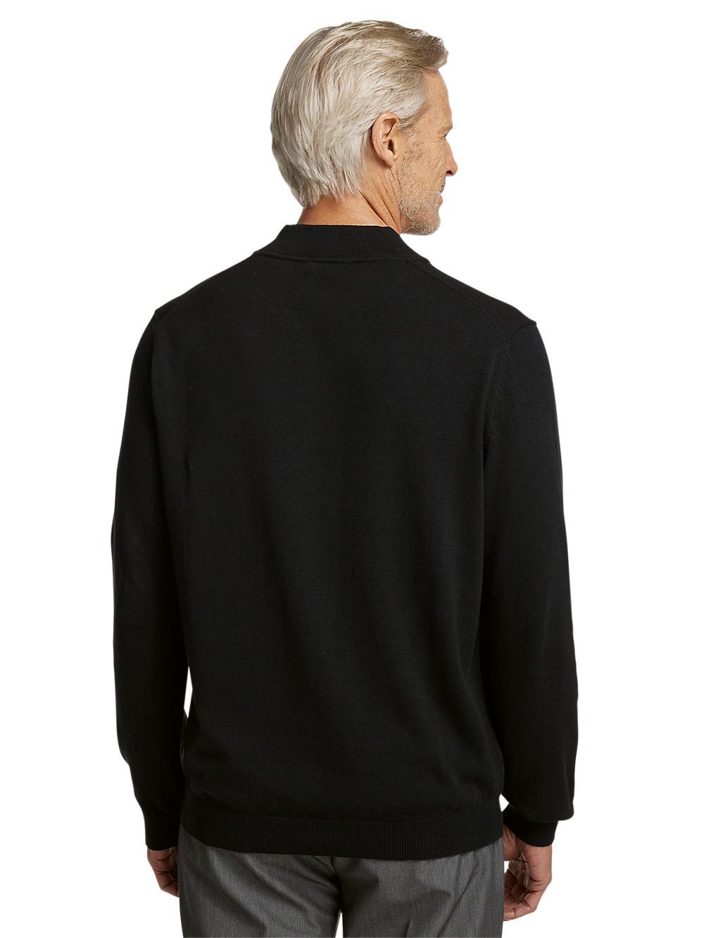 Cotton Quarter Zip Mock Neck Sweater - Black Product Image