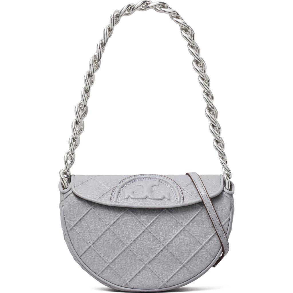 TORY BURCH Mini Fleming Soft Caviar Leather Crescent Shoulder Bag In Slate Product Image