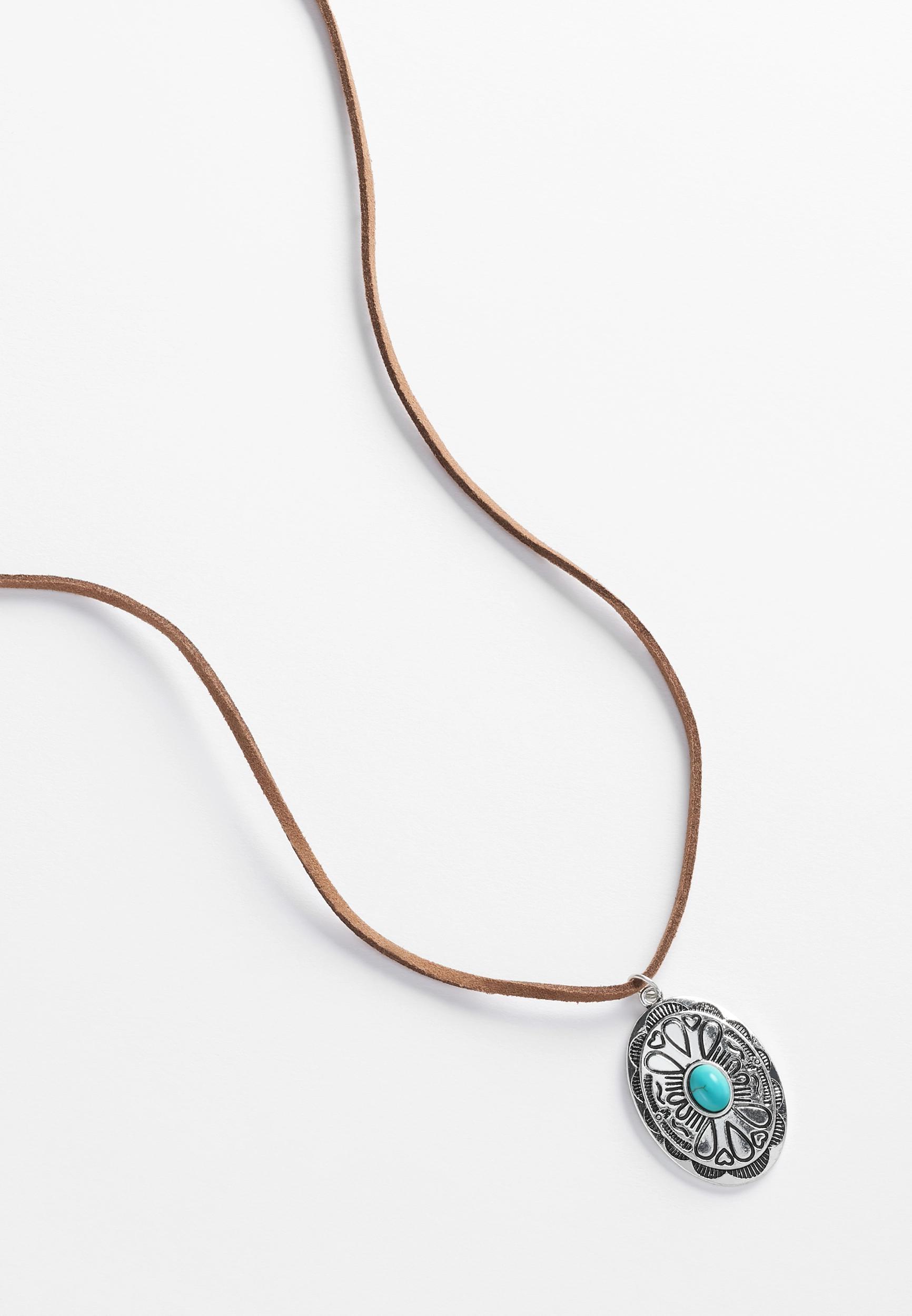 Turquoise And Faux Suede Pull Tie Necklace Product Image