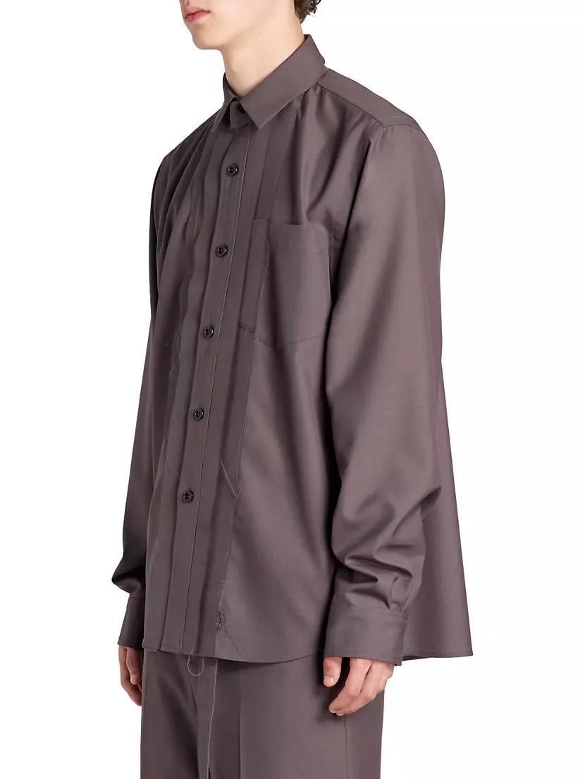 Pleated Long-Sleeve Button-Up Shirt Product Image