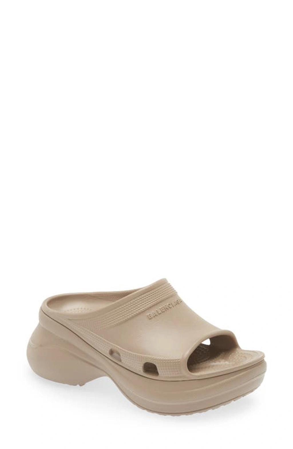 BALENCIAGA + Crocs Pool Perforated Rubber Slides In Beige Product Image