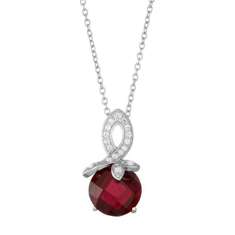 Sterling Silver Lab-Created Ruby & White Sapphire Swirl Pendant Necklace, Womens Product Image