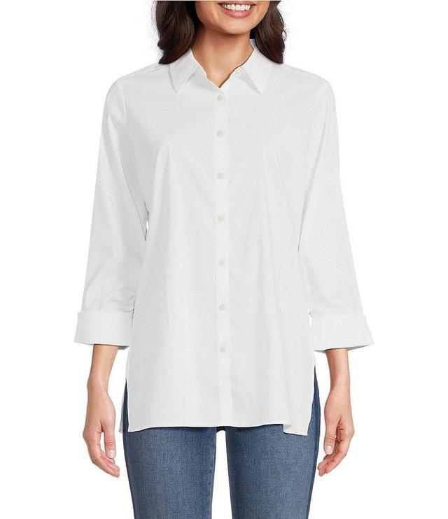 Foxcroft Evelyn Point Collar Ruched 3/4 Sleeve Tunic Product Image