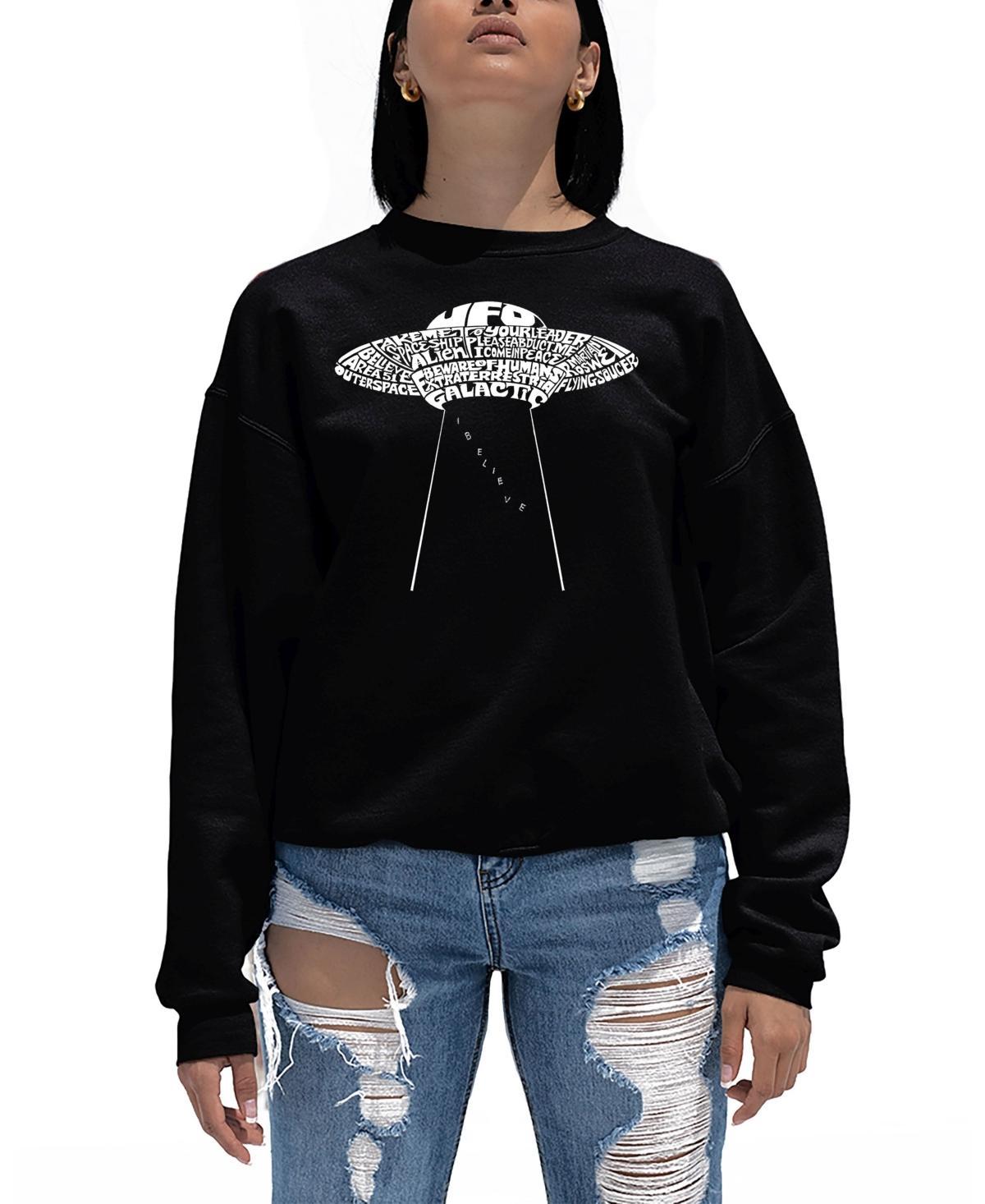 Womens Word Art Flying Saucer Ufo Crewneck Sweatshirt Product Image